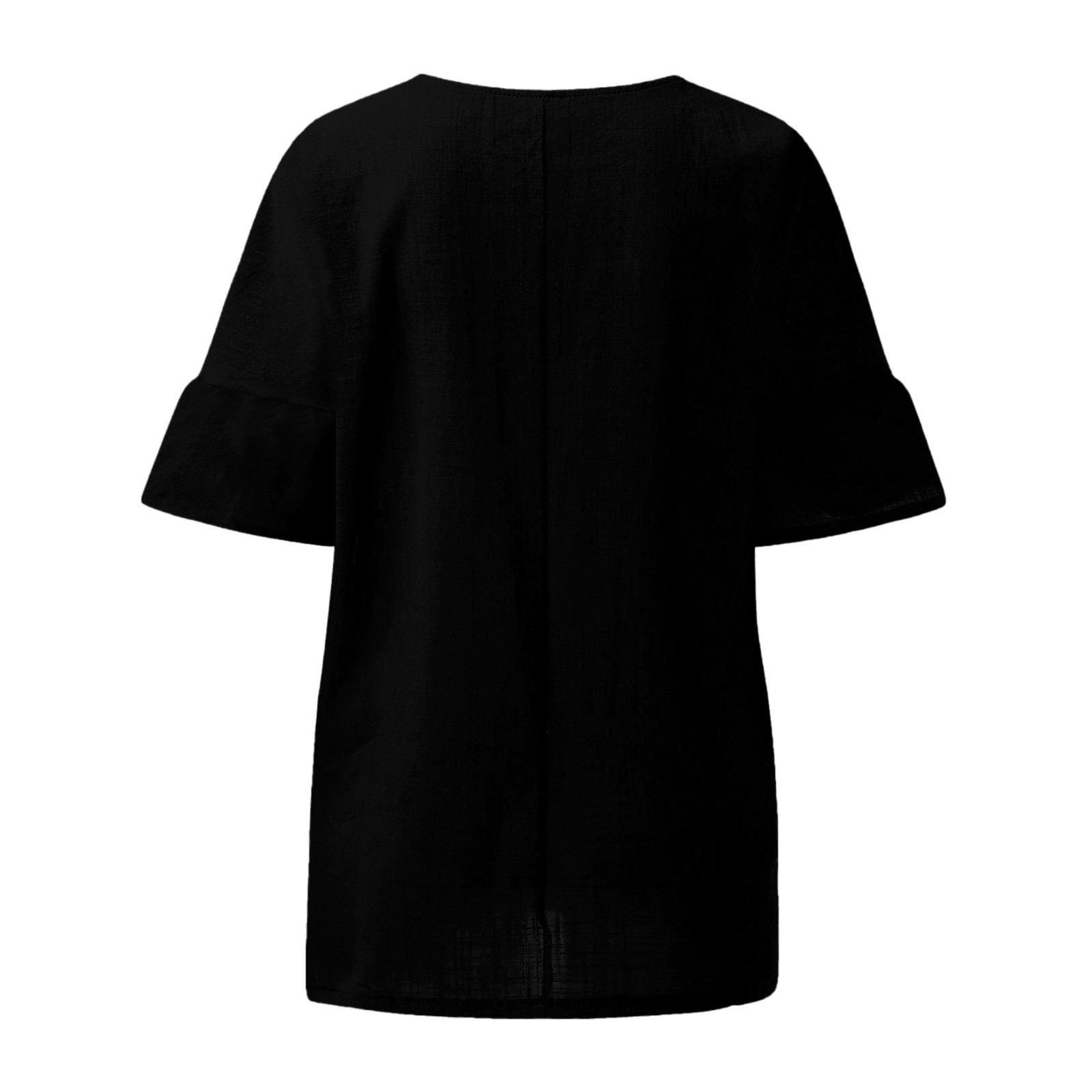 thumbnail image 4 of Blusa holgada de manga larga para mujer - Camisa informal de manga corta y color liso - Cuello en V, elegante, adecuada para todas las ocasiones - Tallas S-XXL, 4 of 5
